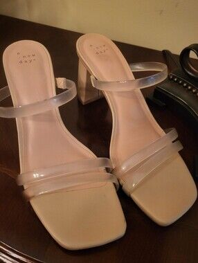 Nude Clear-Strap Block Heel Sandals